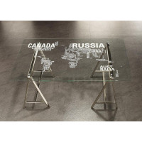 Coaster Furniture 801504 Patton World Map Writing Desk Nickel and Printed Clear